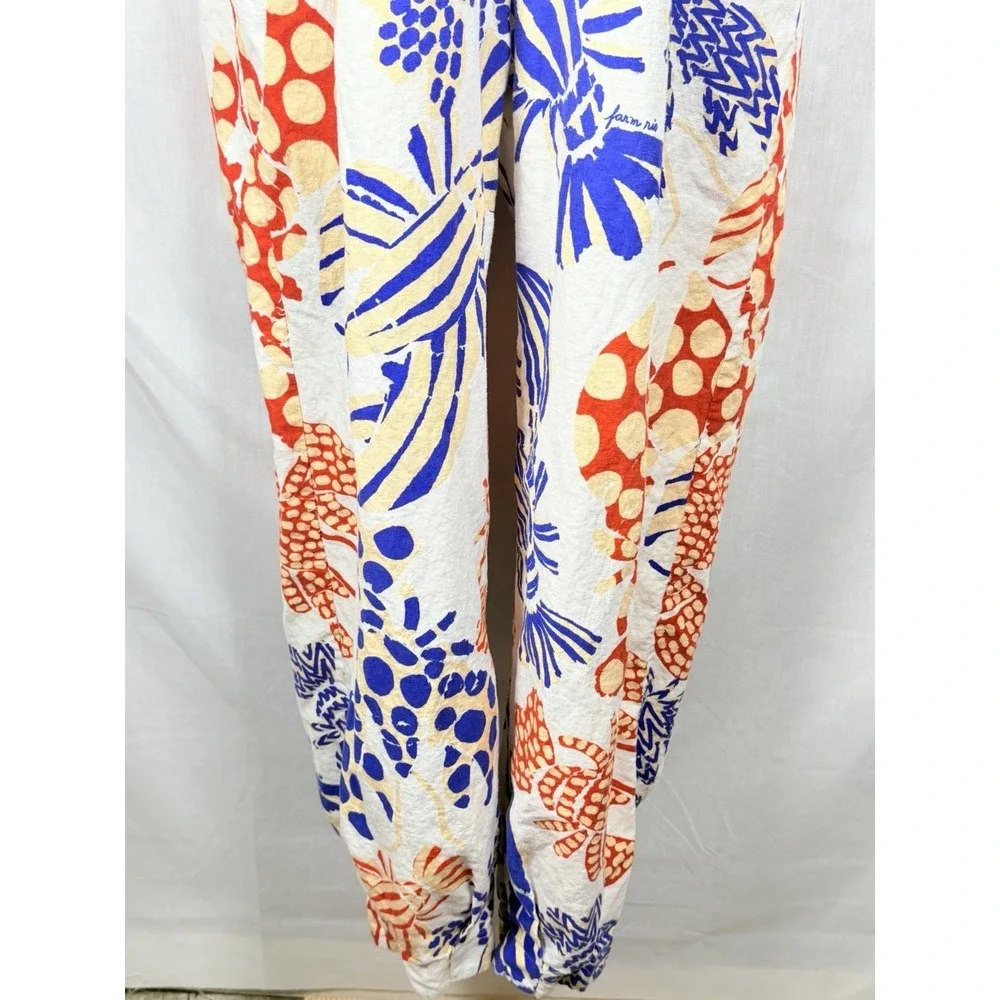 Farm Rio Mixed Lobsters Jumpsuit Womens L Halter Open Back Tropical Linen - Picture 6 of 16